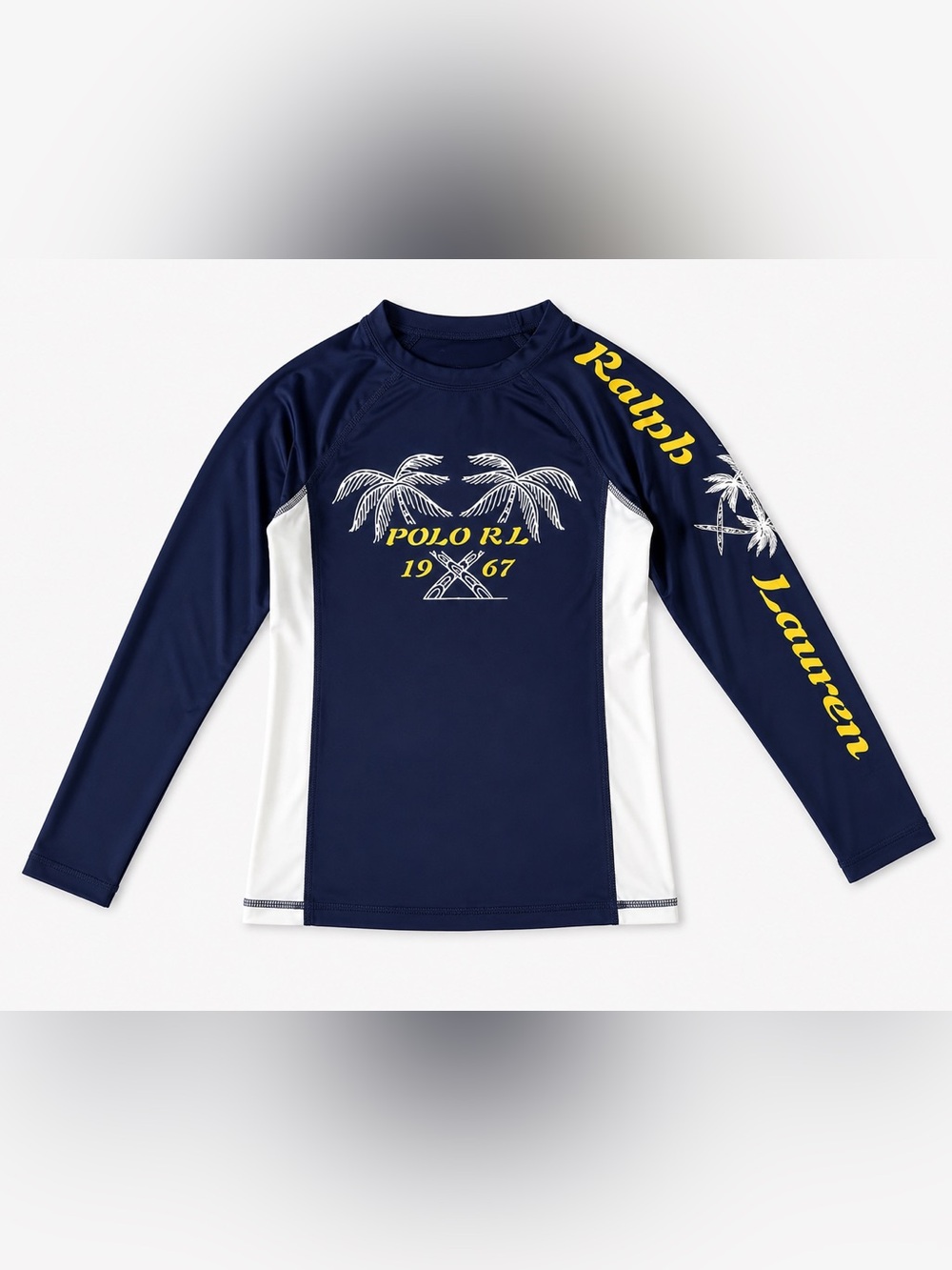 Polo Ralph Lauren Boys Navy Palm Tree Rash Guard Swim Shirt Size 5